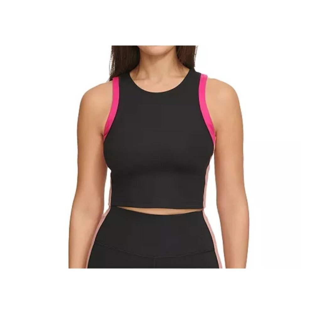 Calvin Klein Contrast-Trim Cropped Top Women's M Black Ash Rose Electric NWOT